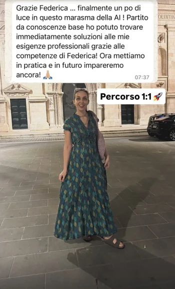 Messaggio sul percorso 1:1: partendo da conoscenze di base, il cliente ha trovato soluzioni alle proprie esigenze professionali e ora vuole metterle in pratica.